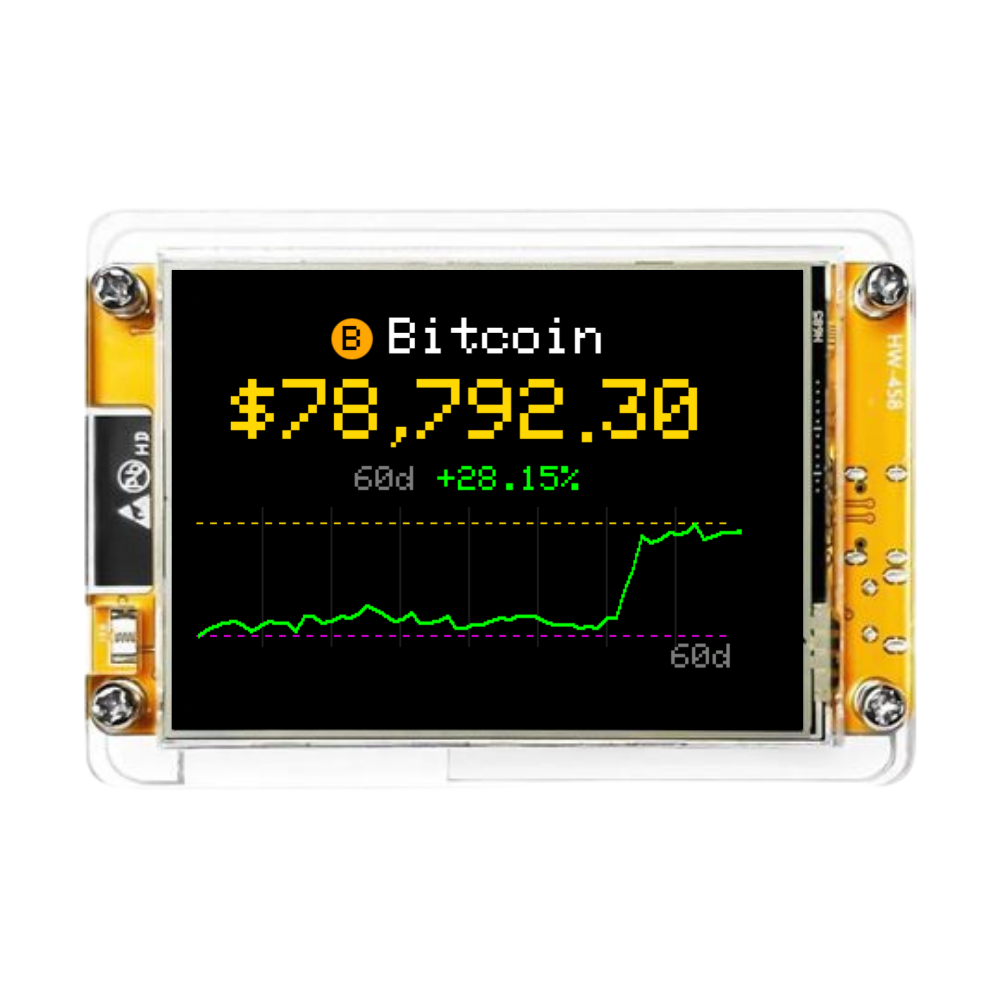 Bitcoin: TinyHUD desk display showing the live Bitcoin price at $78,792 with a 60 day price chart