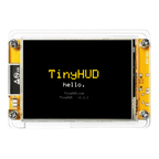 Hello flat: TinyHUD 2.8 inch WiFi desk display showing the hello welcome screen, front view